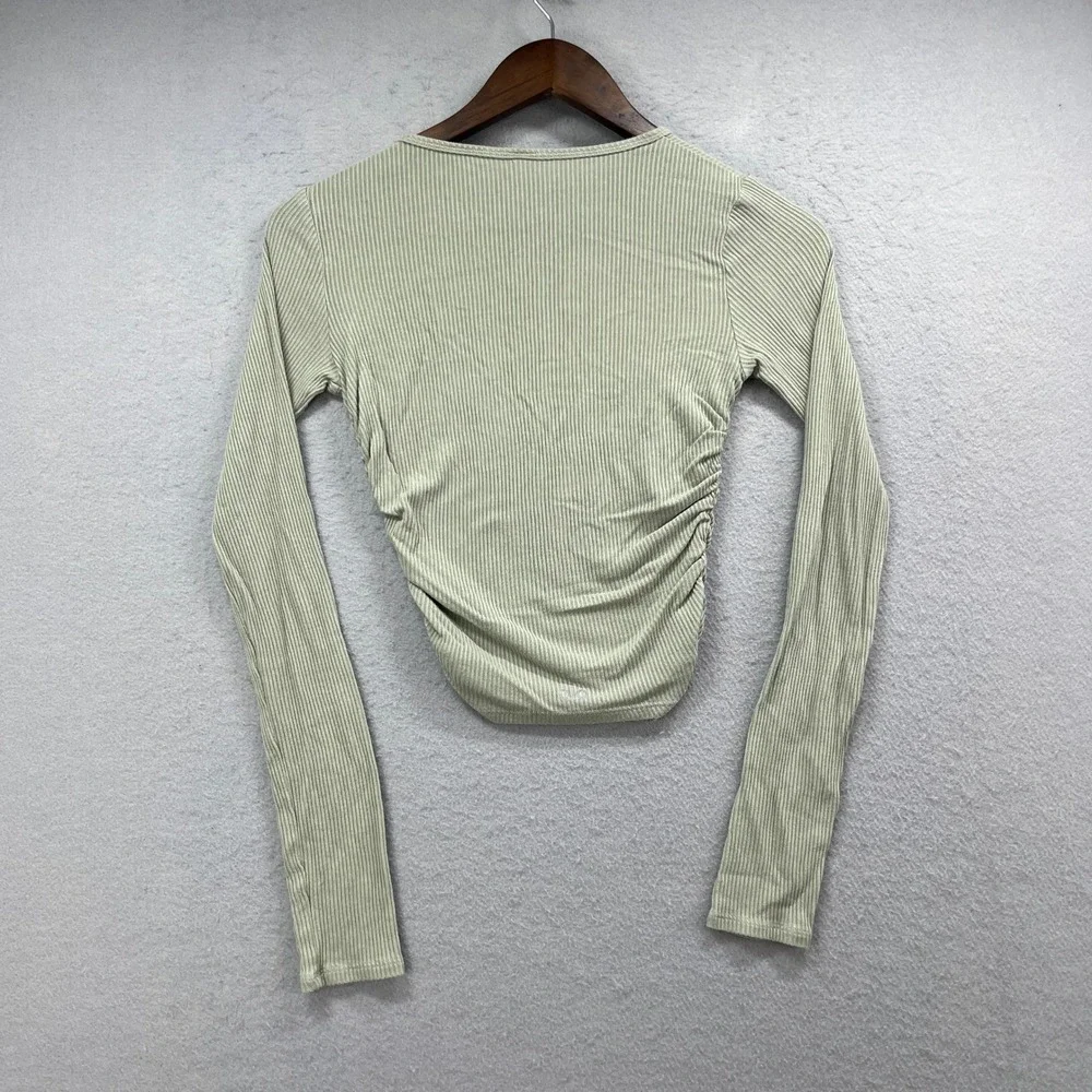 Alo Yoga Crop Top Womens 17.5x12.5 Sage Green Ribbed Athleisure Long Sleeve